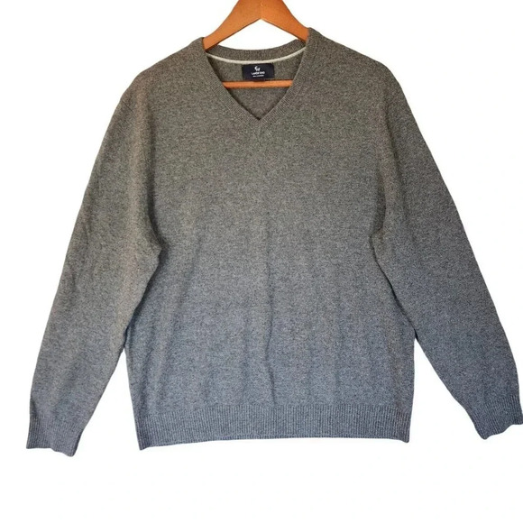 Lands' End 100% Cashmere Sweater Gray V-Neck Long Sleeve Pullover Size Large - Picture 3 of 11